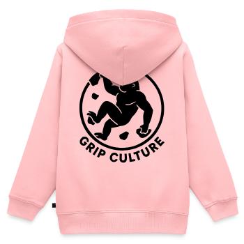 Grip Culture Gorilla : logo minimaliste de Boulder - Sweat Premium à capuche zippé enfant bio - rose - Dos - AI Model Kid Female (0cm)