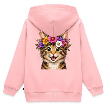 Katze mit Blumenschmuck  - Kinder Premium Organic Zip Hoodie - Rosa - Hinten - AI Model Kid Female (0cm)
