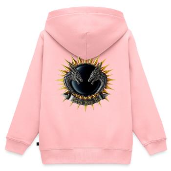 Sibi-Rex-es-Dragon-Crest - Kinder Premium Organic Zip Hoodie - Rosa - Hinten - AI Model Kid Female (0cm)