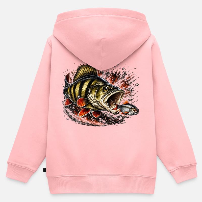Conception de la pêche aux prédateurs de perchaudes explosives - Sweat Premium à capuche zippé enfant bio - rose