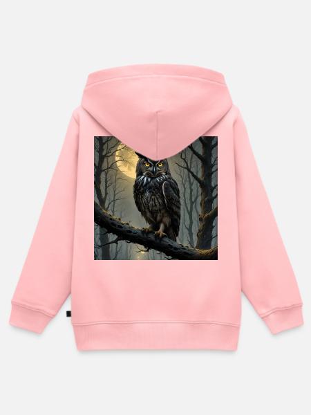 Nächtlicher Uhu im Mondwald - Kinder Premium Organic Zip Hoodie - Rosa