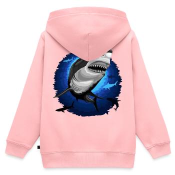 Mâchoires d’attaque de requin sur un océan bleu profond - Sweat Premium à capuche zippé enfant bio - rose - Dos - AI Model Kid Female (0cm)
