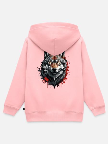 Wolf Art Potrait - Kinder Premium Organic Zip Hoodie - Rosa