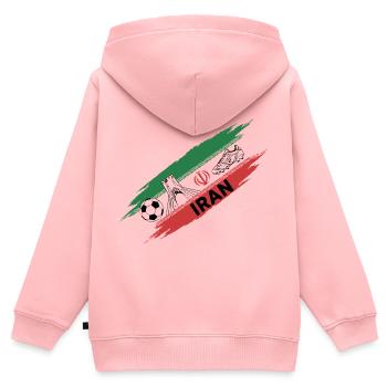 Iran Football Maillot Supporter Iran Soccer Foot - Sweat Premium à capuche zippé enfant bio - rose - Dos - AI Model Kid Female (0cm)