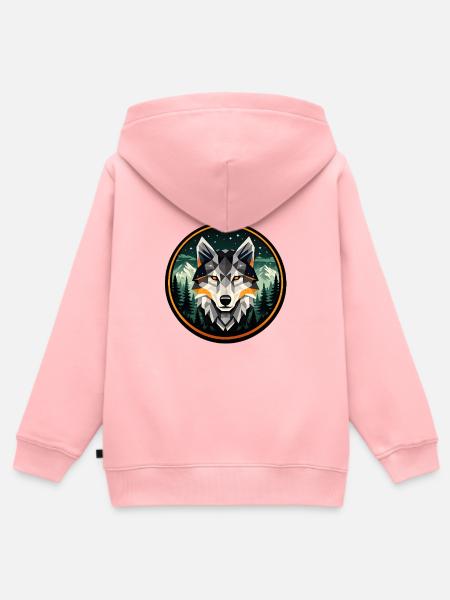 Geometrisches Wolf Mountain Forest Abzeichen-Design - Kinder Premium Organic Zip Hoodie - Rosa