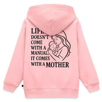 Life comes with a mother – Mutterliebe Design - Kinder Premium Organic Zip Hoodie - Rosa - Hinten - AI Model Kid Female (0cm)