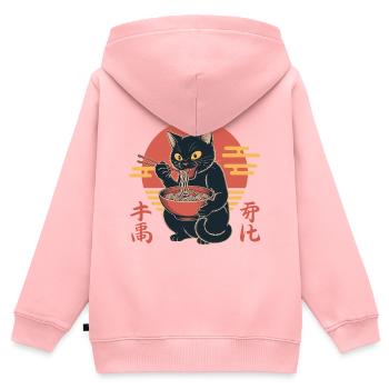Ramen Cat - Art japonais - Sweat Premium à capuche zippé enfant bio - rose - Dos - AI Model Kid Female (0cm)