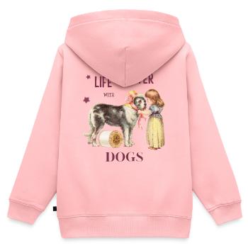 Lien canin vintage : la vie est meilleure avec les chiens - Sweat Premium à capuche zippé enfant bio - rose - Dos - AI Model Kid Female (0cm)