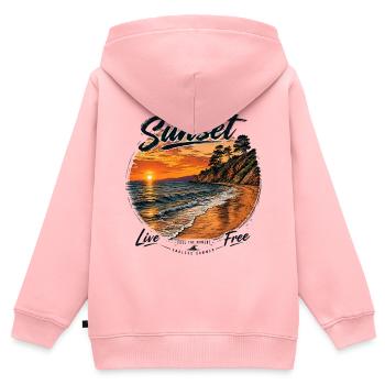 Sunset Liberté Côte et Vagues - Sweat Premium à capuche zippé enfant bio - rose - Dos - AI Model Kid Female (0cm)
