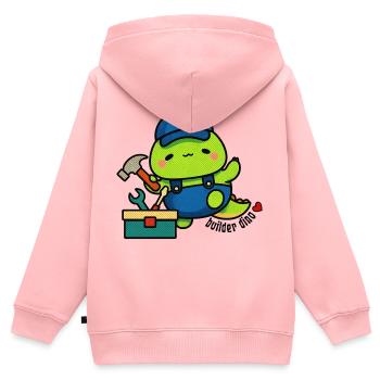 Dino du bâtisseur avec boîte à outils - Sweat Premium à capuche zippé enfant bio - rose - Dos - AI Model Kid Female (0cm)
