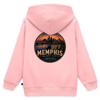 Souvenir rétro de voyage à Memphis Bluff City - Sweat Premium à capuche zippé enfant bio - rose - Dos - AI Model Kid Female (0cm)