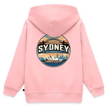 Retro Sydney Harbour Travel Badge Emblem - Kids Premium Organic Zip-up Hoodie - rose - Back - AI Model Kid Female (0cm)