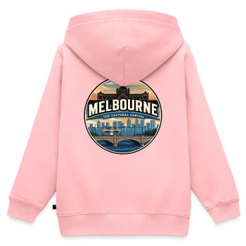 Emblème rétro de voyage rétro du tramway vintage de Melbourne - Sweat Premium à capuche zippé enfant bio - rose - Dos - AI Model Kid Female (0cm)