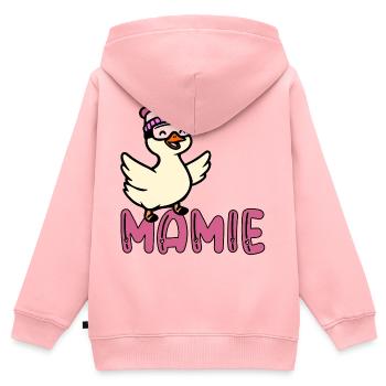 Mamie française - Skieuse Oie - Sweat Premium à capuche zippé enfant bio - rose - Dos - AI Model Kid Female (0cm)