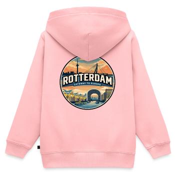 Insigne rétro Erasmus Rotterdam Bridge - Sweat Premium à capuche zippé enfant bio - rose - Dos - AI Model Kid Female (0cm)