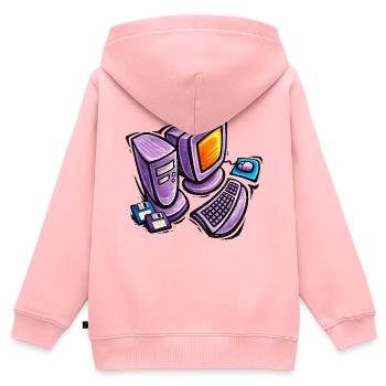 Croquis rétro sur ordinateur en violet - Sweat Premium à capuche zippé enfant bio - rose - Dos - AI Model Kid Female (0cm)