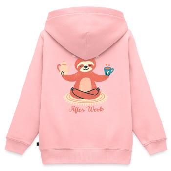 Après le travail, paresseux au café - Sweat Premium à capuche zippé enfant bio - rose - Dos - AI Model Kid Female (0cm)