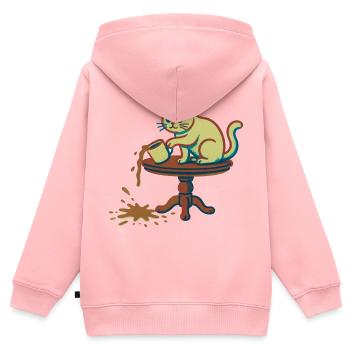 Le chat renverse la tasse - Sweat Premium à capuche zippé enfant bio - rose - Dos - AI Model Kid Female (0cm)