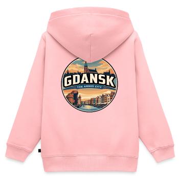Retro Danziger Kranich-Reiseabzeichen - Kinder Premium Organic Zip Hoodie - Rosa - Hinten - AI Model Kid Female (0cm)