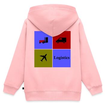 Logistique Vierfeld Transport - Sweat Premium à capuche zippé enfant bio - rose - Dos - AI Model Kid Female (0cm)