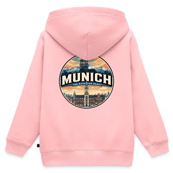 Retro Münchner Marienplatz Reiseabzeichen - Kinder Premium Organic Zip Hoodie - Rosa - Hinten - AI Model Kid Female (0cm)