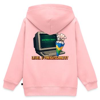 Schulkind 2026 – Coder PC Level Up - Kinder Premium Organic Zip Hoodie - Rosa - Hinten - AI Model Kid Female (0cm)