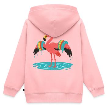 Flamant rose avec ailes d’eau - Sweat Premium à capuche zippé enfant bio - rose - Dos - AI Model Kid Female (0cm)