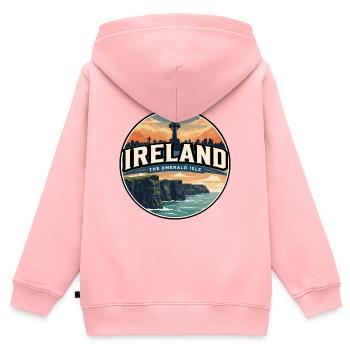 Insigne rétro irlandais des falaises de Moher - Sweat Premium à capuche zippé enfant bio - rose - Dos - AI Model Kid Female (0cm)