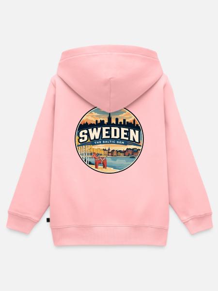 Retro Sweden Dala Pferde-Reiseabzeichen - Kinder Premium Organic Zip Hoodie - Rosa
