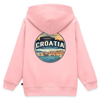 Retro Kroatien Dubrovnik Mauerabzeichen - Kinder Premium Organic Zip Hoodie - Rosa - Hinten - AI Model Kid Female (0cm)