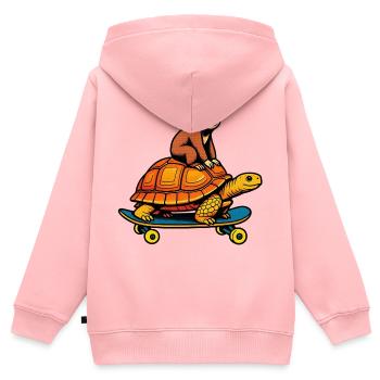 Le paresseux passe en planche à roulettes - Sweat Premium à capuche zippé enfant bio - rose - Dos - AI Model Kid Female (0cm)