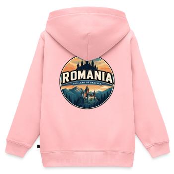 Retro Rumänien Bran Castle Abzeichen - Kinder Premium Organic Zip Hoodie - Rosa - Hinten - AI Model Kid Female (0cm)