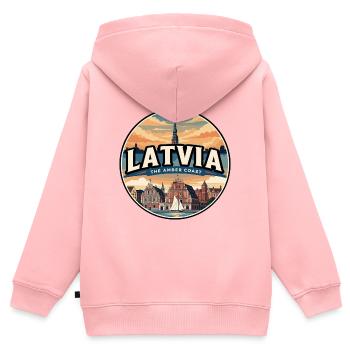 Insigne rétro de Riga à Points noirs de Lettonie - Sweat Premium à capuche zippé enfant bio - rose - Dos - AI Model Kid Female (0cm)