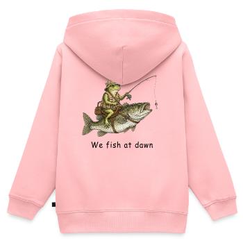 We Fish at Dawn Frog Angler - Kids Premium Organic Zip-up Hoodie - rose - Back - AI Model Kid Female (0cm)