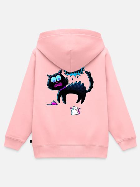 Katze erschrickt vor Maus - Kinder Premium Organic Zip Hoodie - Rosa
