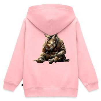 Rhinocéros mélancolique avec des fleurs - Sweat Premium à capuche zippé enfant bio - rose - Dos - AI Model Kid Female (0cm)