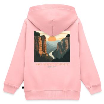 Suisse saxonne | Parc national vintage - Sweat Premium à capuche zippé enfant bio - rose - Dos - AI Model Kid Female (0cm)