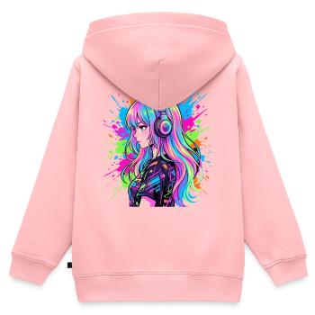 Neon Anime Kopfhörer Portrait - Kinder Premium Organic Zip Hoodie - Rosa - Hinten - AI Model Kid Female (0cm)
