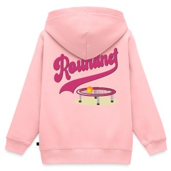 Roundnet Set - Kinder Premium Organic Zip Hoodie - Rosa - Hinten - AI Model Kid Female (0cm)