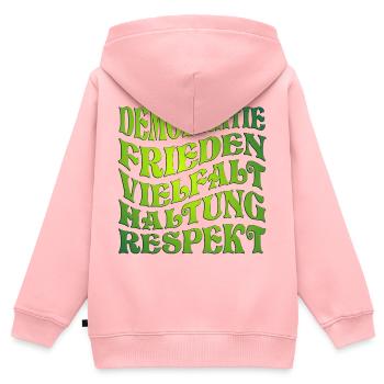 DEMOKRATIE - HALTUNG GRÜN - Kinder Premium Organic Zip Hoodie - Rosa - Hinten - AI Model Kid Female (0cm)