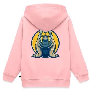 Walrus Kawaii Maskottchen Cartoon Clipart Logo Abzeichen - Kinder Premium Organic Zip Hoodie - Rosa - Hinten - AI Model Kid Female (0cm)