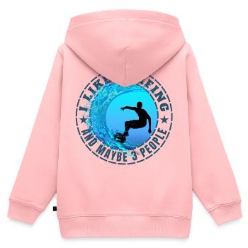 ICH SURFE GERNE UND VIELLEICHT DREI LEUTE - Kinder Premium Organic Zip Hoodie - Rosa - Hinten - AI Model Kid Female (0cm)