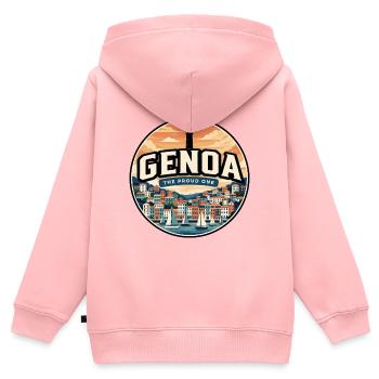 Retro Genua Porto Antico Reiseabzeichen - Kinder Premium Organic Zip Hoodie - Rosa - Hinten - AI Model Kid Female (0cm)