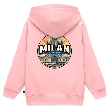 Retro Milan Duomo Straßenbahn-Reiseabzeichen - Kinder Premium Organic Zip Hoodie - Rosa - Hinten - AI Model Kid Female (0cm)