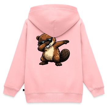 Dabbing Biber - Kinder Premium Organic Zip Hoodie - Rosa - Hinten - AI Model Kid Female (0cm)