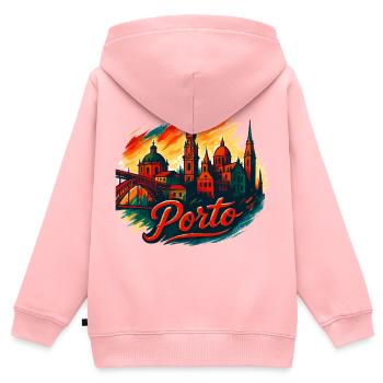 Porto Skyline Modern – Epische Stadtsilhouette - Kinder Premium Organic Zip Hoodie - Rosa - Hinten - AI Model Kid Female (0cm)
