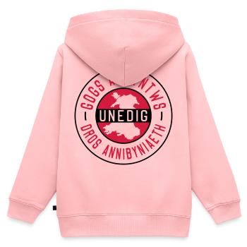 Gogs A Hwntws Unedig Dros Annibyniaeth - Kinder Premium Organic Zip Hoodie - Rosa - Hinten - AI Model Kid Female (0cm)