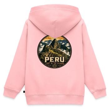 Peru Lost in the Clouds Vintage-Abzeichen - Kinder Premium Organic Zip Hoodie - Rosa - Hinten - AI Model Kid Female (0cm)