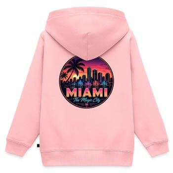Miami Magic City Retro Sunset Palm Abzeichen - Kinder Premium Organic Zip Hoodie - Rosa - Hinten - AI Model Kid Female (0cm)