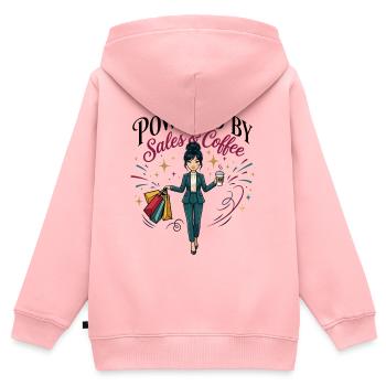 Powered By Sales and Coffee East AsianWoman - Kinder Premium Organic Zip Hoodie - Rosa - Hinten - AI Model Kid Female (0cm)